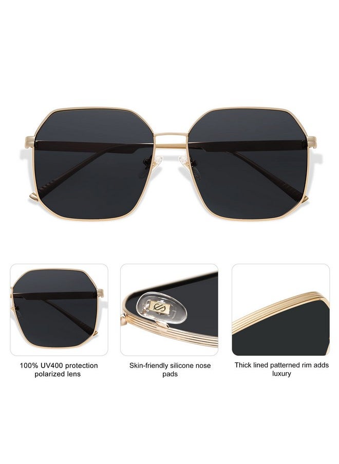 Sojos Retro Square Polarized Sunglasses For Women Vintage Square Shades Uv400 Large Metal Frame Sj1166 With Gold Grey Lens  - Image 4