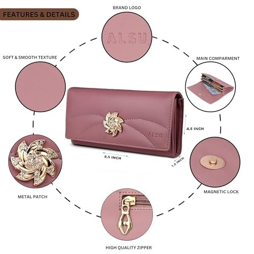 ALSU Women's Wallet |Ladies Purse| Clutch Vegan Leather | Phone Pocket | 4 Card Pocket (Peach) - Image 4