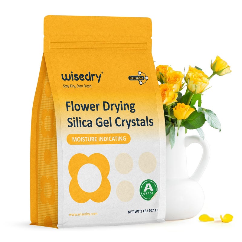 wisedry Silica Gel Crystal for Flowers Drying  2 LBS Fine Crystals  1mm Color Indicating Reusable