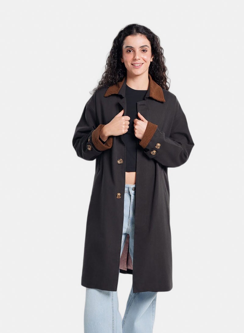 In Your Shoe Black Oversized Light Gabardine Coat - Image 1