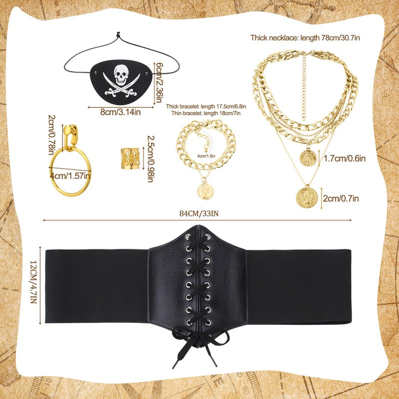 ZhouBoat 26Pcs Pirate Costume Accessories Women with Pirate Head Scarf Corset Eye Patch Necklace Bracelet Earrings Dreadlock Beads for Cosplay Party - Image 2