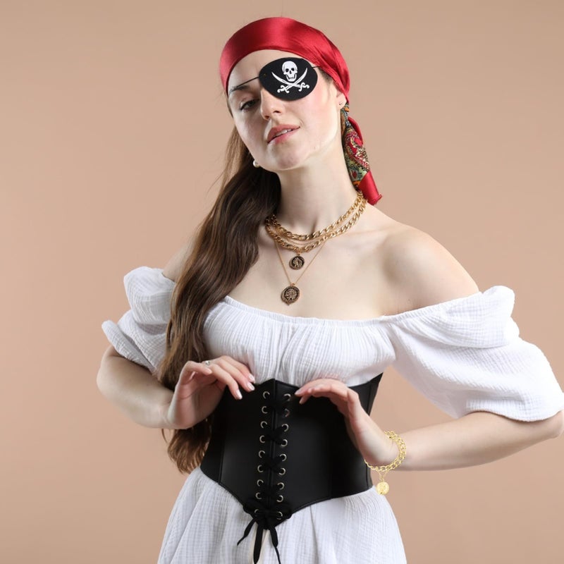 ZhouBoat 26Pcs Pirate Costume Accessories Women with Pirate Head Scarf Corset Eye Patch Necklace Bracelet Earrings Dreadlock Beads for Cosplay Party - Image 5