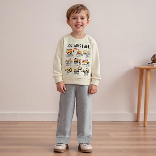 allshope Baby Boy Fall Clothes Set Long Sleeve Truck Tractor Print Sweatshirt Pants Toddler Infant Outfits 6 12 18 24 Months 2T (Tool Cars Beige, 12-18 Months) - Image 4