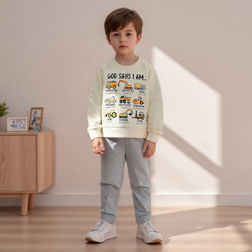 allshope Baby Boy Fall Clothes Set Long Sleeve Truck Tractor Print Sweatshirt Pants Toddler Infant Outfits 6 12 18 24 Months 2T (Tool Cars Beige, 12-18 Months) - Image 5
