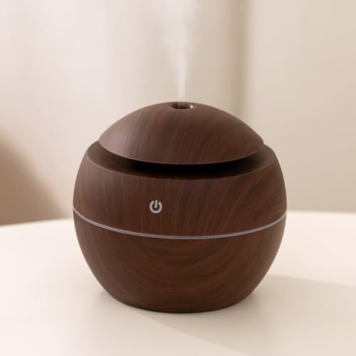 Desidiya Wooden Style Cool Mist Humidifiers Essential Oil Diffuser Aroma Air Diffuser with Colorful LED RGBs for Car, Office, Babies Room, Humidifiers Home, Ultrasonic Quiet Mist for Room, Dark Brown - Image 1
