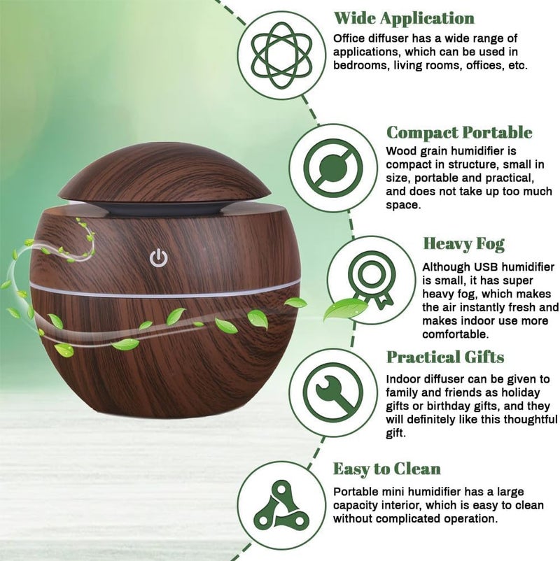 Desidiya Wooden Style Cool Mist Humidifiers Essential Oil Diffuser Aroma Air Diffuser with Colorful LED RGBs for Car, Office, Babies Room, Humidifiers Home, Ultrasonic Quiet Mist for Room, Dark Brown - Image 3