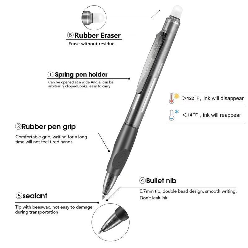 あおぞら(AOZORA) Aozora Erasable Pens Click Fine Point 0.7 mm Retractable Erasable Gel Pens for Completing Sudoku and Crossword Puzzles 12 Pack (Multicolor) - Image 2