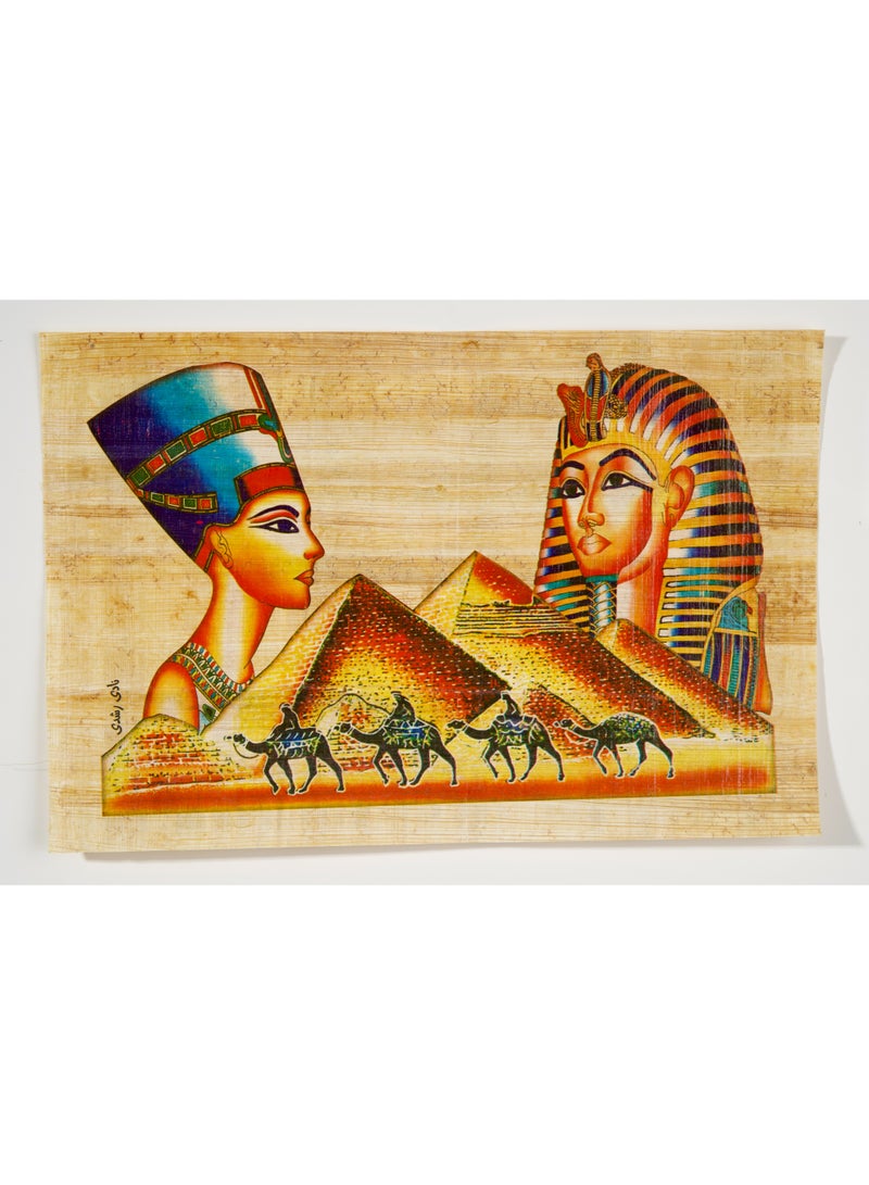 هاندرد بلس ورق بردي مصري طبيعي أصلي مقاس A4 مصنوع يدويًا في مصر من نبات البردي الحقيقي بتصميم نفرتيتي وتوت عنخ آمون مع أهرامات الجيزة مطبوع للديكور والهدايا التذكارية - Image 1