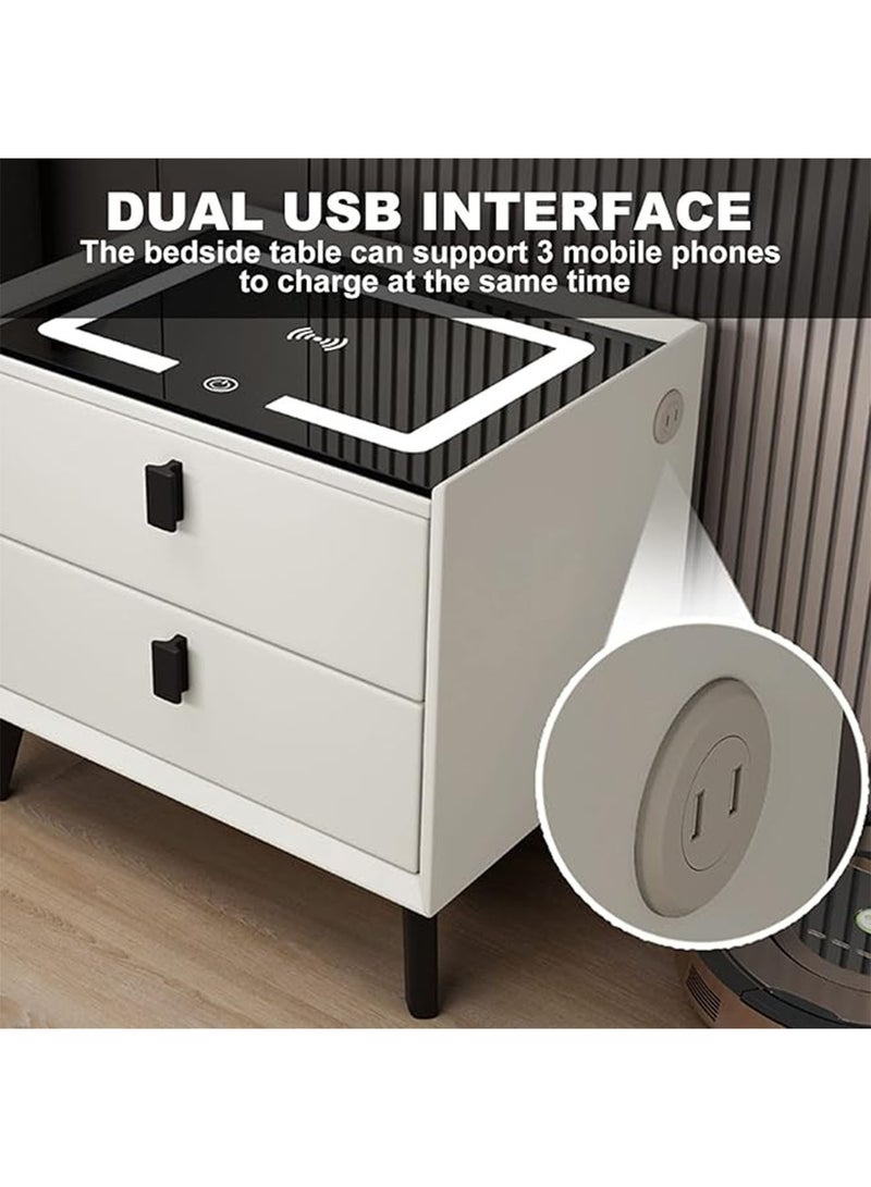 GT-Wheel Smart Nightstand with 2 Drawers Modern Bed Side Table with Adjustable LED Lights Charging Table with Tempered Glass Tabletop - Image 4
