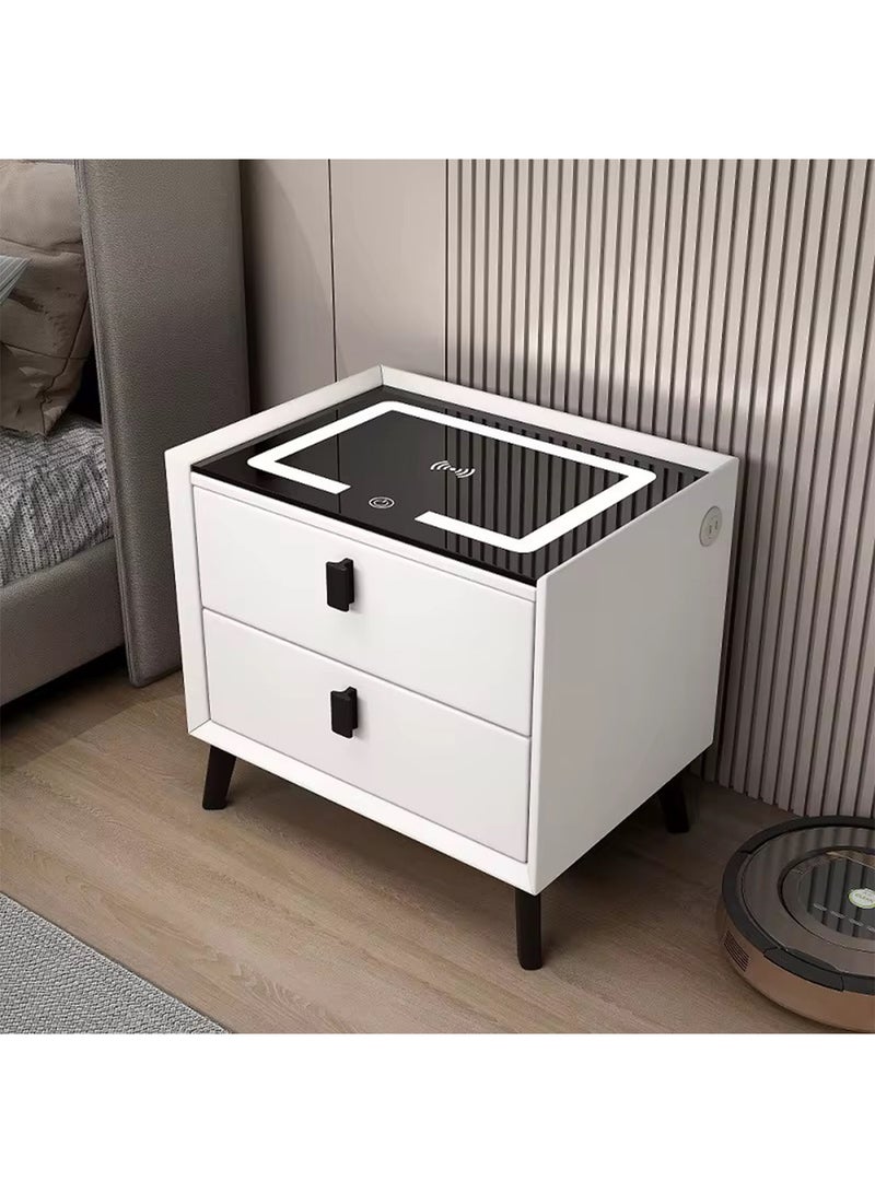 GT-Wheel Smart Nightstand with 2 Drawers Modern Bed Side Table with Adjustable LED Lights Charging Table with Tempered Glass Tabletop - Image 1