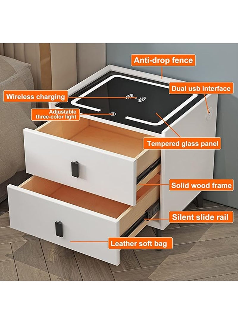 GT-Wheel Smart Nightstand with 2 Drawers Modern Bed Side Table with Adjustable LED Lights Charging Table with Tempered Glass Tabletop - Image 3