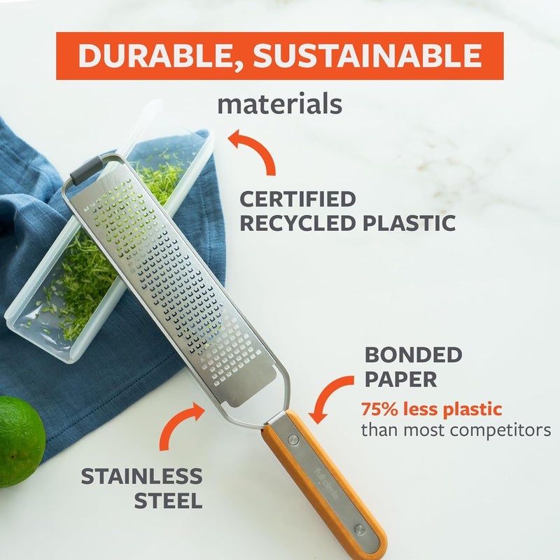 Full Circle Zester, Fine Grater with Protective Cover & Food Catcher: Elegant and Eco-Friendly – Perfect for Parmesan Garlic Lemon Fruit Chocolate and Ginger. Stainless & Pressed Wood. Dishwasher Safe - Image 2