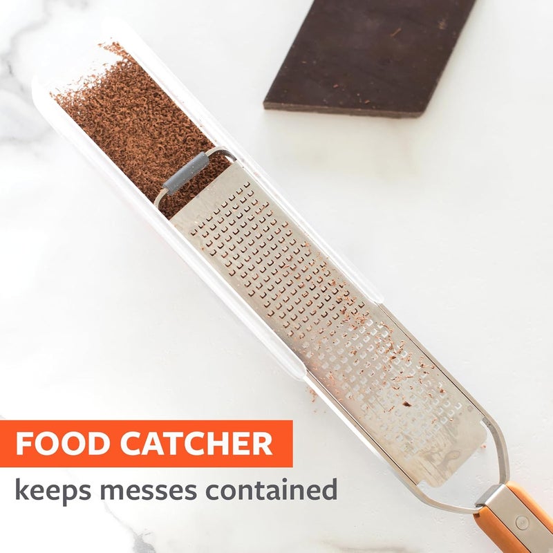 Full Circle Zester, Fine Grater with Protective Cover & Food Catcher: Elegant and Eco-Friendly – Perfect for Parmesan Garlic Lemon Fruit Chocolate and Ginger. Stainless & Pressed Wood. Dishwasher Safe - Image 4