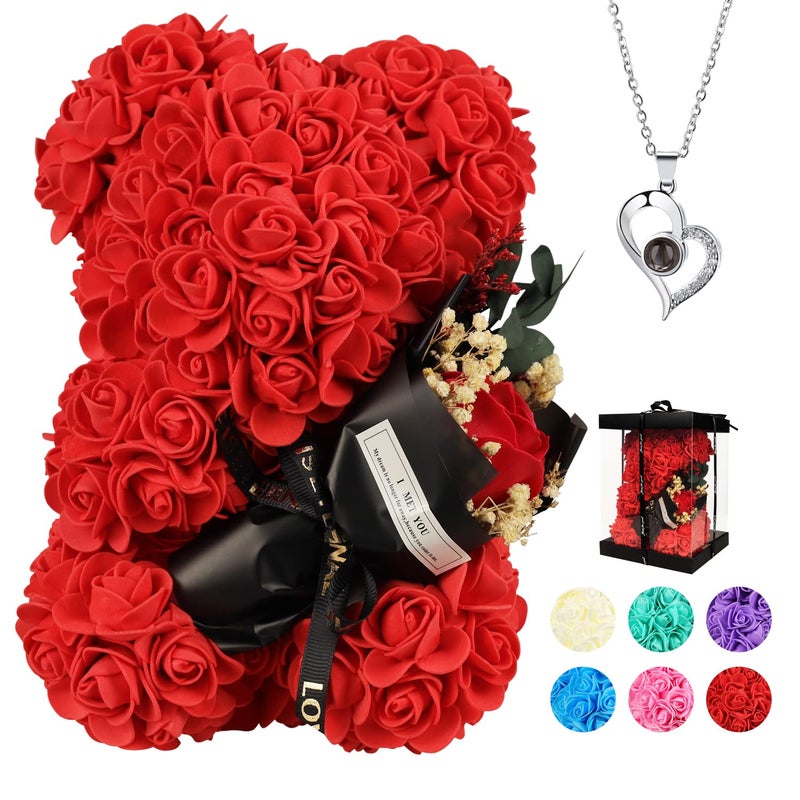 K KYMAKE Mothers Day Rose Gift for mom Rose Bear for Lady Artificial Flower Rose Teddy Bear Birthday Bouquet Mothers Day Rose Gift for Woman Wife mom Grandma Rose red 