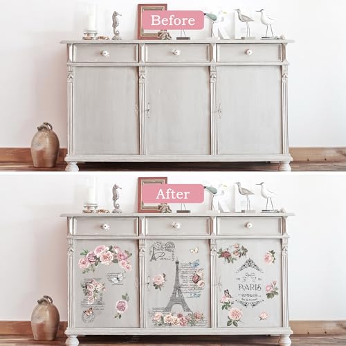 Joeyan Rub on Transfers for Crafts and Furniture - 2 Large 12"x18" Sheets Decorative Vintage Stickers and Decals, DIY Home Decor for Wood Glass Metal Porcelain Paper Plastic, Paris Flower Memory - Image 3