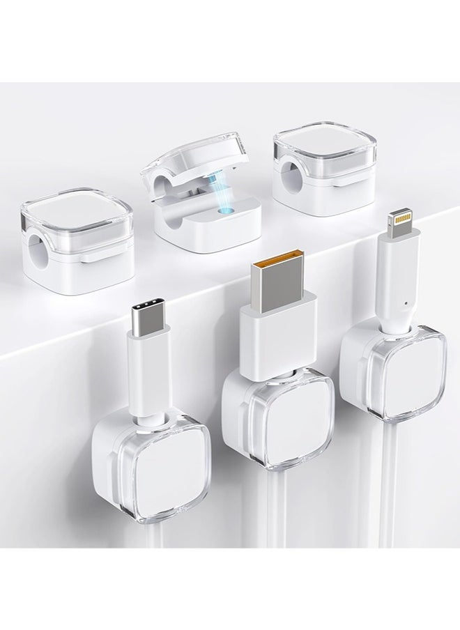 Dominy 6 Pack Magnetic Cable Clips, Under Desk Cable Management, Strong Adhesive Cord Holder for Nightstand Kitchen Appliances Car Wall Office Desk Phone Wire Keeper, Crystal White  - Image 1