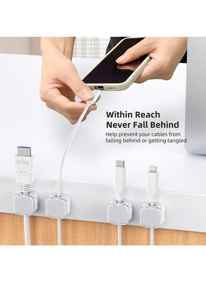 Dominy 6 Pack Magnetic Cable Clips, Under Desk Cable Management, Strong Adhesive Cord Holder for Nightstand Kitchen Appliances Car Wall Office Desk Phone Wire Keeper, Crystal White  - Image 2