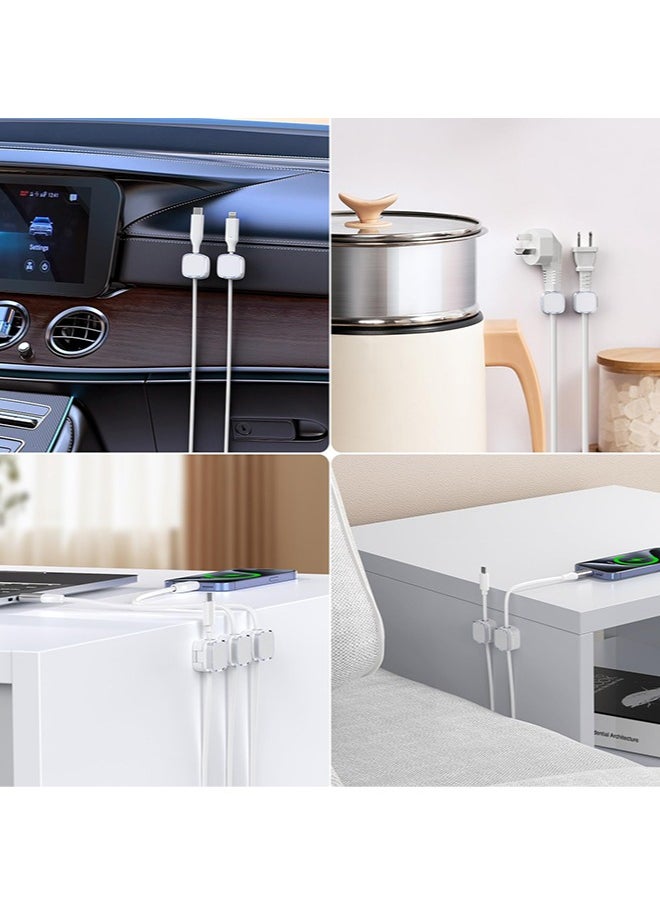 Dominy 6 Pack Magnetic Cable Clips, Under Desk Cable Management, Strong Adhesive Cord Holder for Nightstand Kitchen Appliances Car Wall Office Desk Phone Wire Keeper, Crystal White  - Image 4