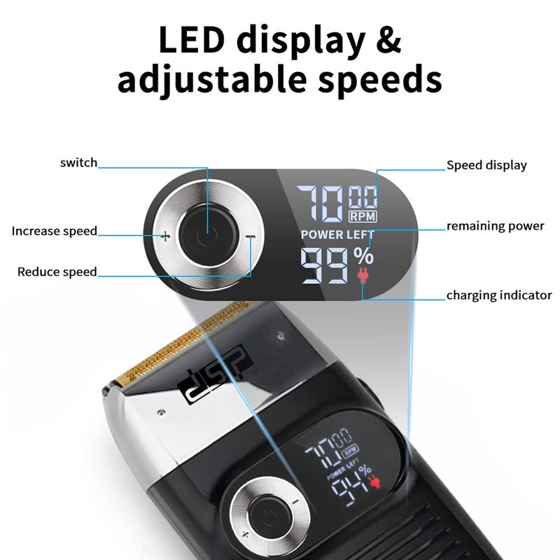 DSP® Electric Razor for Men Bald Shavers for Men 2 in 1 Double Shaver for Men with 2 Foil Head Rechargeable Barber Shaver with Precision Trimmer 3-Speed Shaver with LED Digital Display (Black) - Image 5