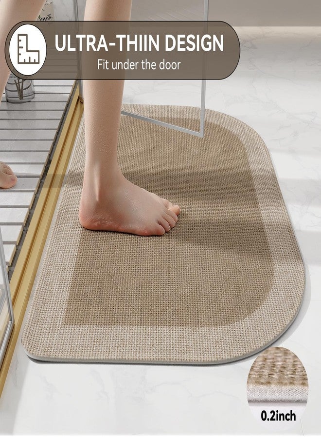 YDKGL Bathroom Rugs Mat 24x35, Ultra Thin Non Slip Bath Mats for Bathtub Quick Dry Absorbent Rubber Bathroom Mat Fit Under Door, Woven Washable Half Round Bath Rugs Floor, Beige Brown - Image 3