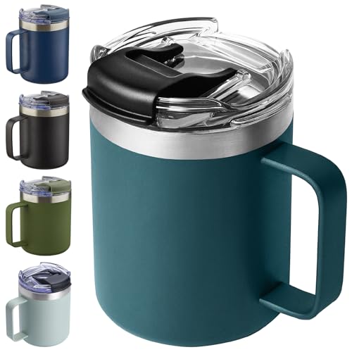 ALOUFEA 12oz Insulated Coffee Mug Cup with Handle Stainless Steel Travel Coffee Mug with Flip Lid Double Wall Vacuum Coffee TumblerOcean Teal - Image 1