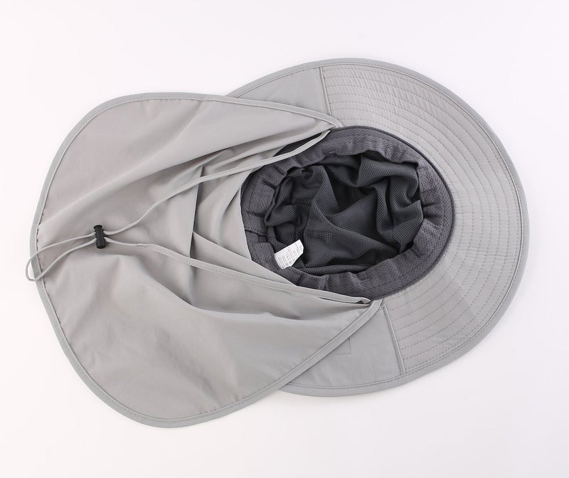 Home Prefer Mens Sun Hat with Flap Summer Neck Cover Foldable Fishing Cap Wide Brim Sun Protection Hat Light Gray - Image 4
