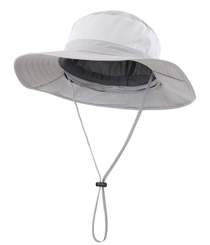 Home Prefer Mens Sun Hat with Flap Summer Neck Cover Foldable Fishing Cap Wide Brim Sun Protection Hat Light Gray - Image 2