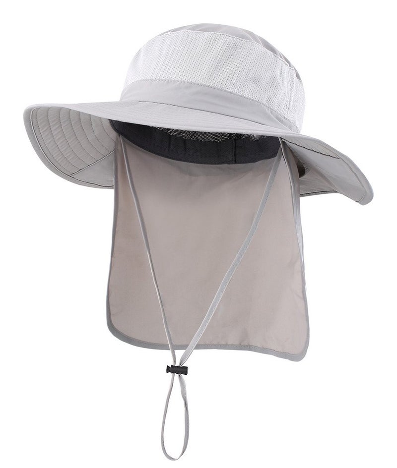 Home Prefer Mens Sun Hat with Flap Summer Neck Cover Foldable Fishing Cap Wide Brim Sun Protection Hat Light Gray - Image 1