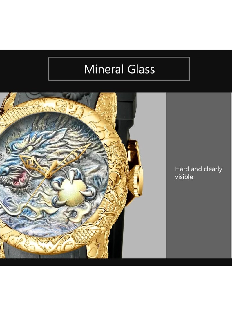 BIDEN Luxury Dragon Sculpture Men's Watch Hip Hop Quartz Watches