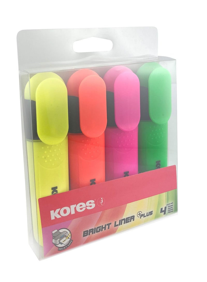 Kores 4-Piece Bright Liner Plus Fluorescent Highlighter Pen - Image 4