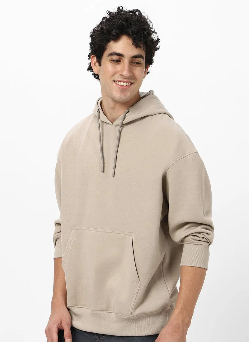 Urbano Fashion Men's Silver Lining Cotton Solid Oversized Hooded Neck Sweatshirt