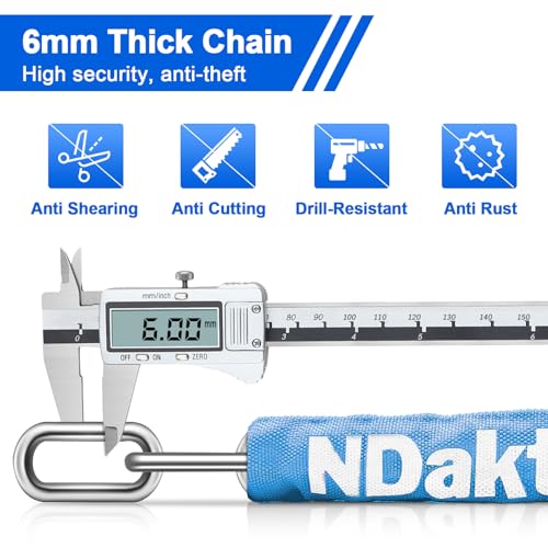 NDakter Bike Lock, 5 Digit Combination Heavy Duty Anti Theft Bicycle Chain Lock, 2.62/3.2/4.27/5/6Ft Long, High Security Resettable, Suitable for Bike, Scooter, Door, Gate, Fence-4/6mm Thick - Image 4
