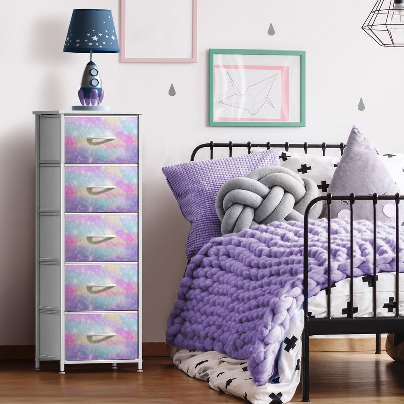 Sorbus Kids Dresser with 5 Drawers - Storage Chest Organizer Nightstand - Steel Frame, Wood Top, Tie-Dye Fabric Bins for Clothes - Wide Furniture for Bedroom, Hallway, Nursery, Closet, & Apartment - Image 3