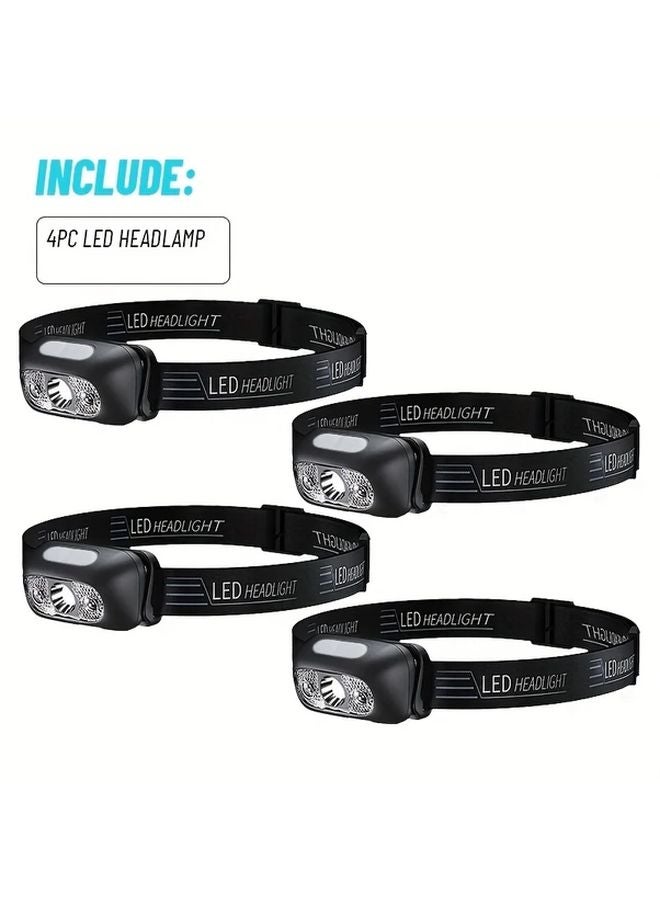 4 Pack Head Lamp USB Rechargeable Motion Sensor LED Headlight Adjustable Beam For Camping - Image 1