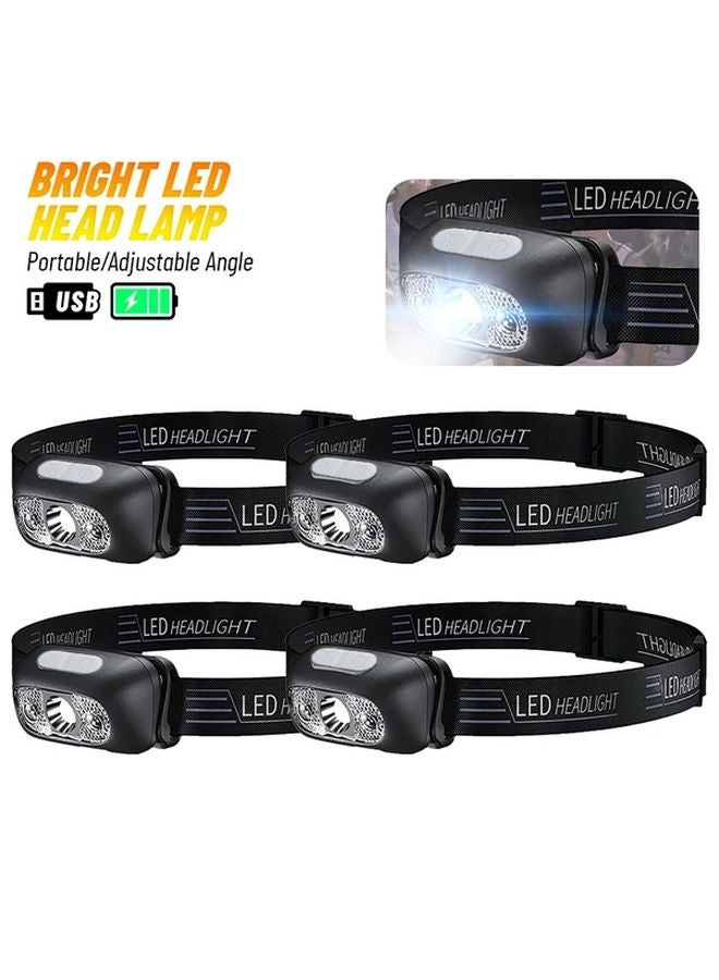 4 Pack Head Lamp USB Rechargeable Motion Sensor LED Headlight Adjustable Beam For Camping - Image 2