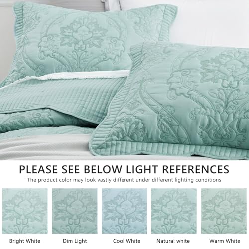 CHIXIN Oversized Bedspread Coverlet Set King Size - Lightweight Bedding Cover - Beautiful Stitching - 5 Piece Reversible Bedspread - Gorgeous Damask Paisley Pattern (King, Seaglass) - Image 4