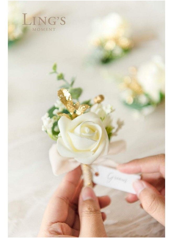 Ling's moment - Ivory&Greenery Eucalyptus Boutonniere For Men Wedding With Pinsset Of 2Groom And Groomsmen Boutonniere For Wedding Ceremony Anniversarydinner Party And Prom Flowers - Image 1