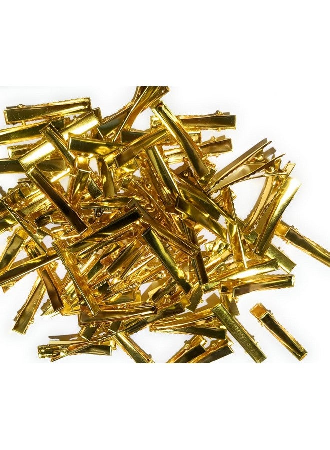 Gold Colour Flat Metal Single Prong Alligator Diy Barrette Bow Hair Clips Color Metal Hair Clips Klip Pins Single Prong Metal Alligator For Making Styling Cute Hair Bows (4.5 Cm Golden 50 Pcs)