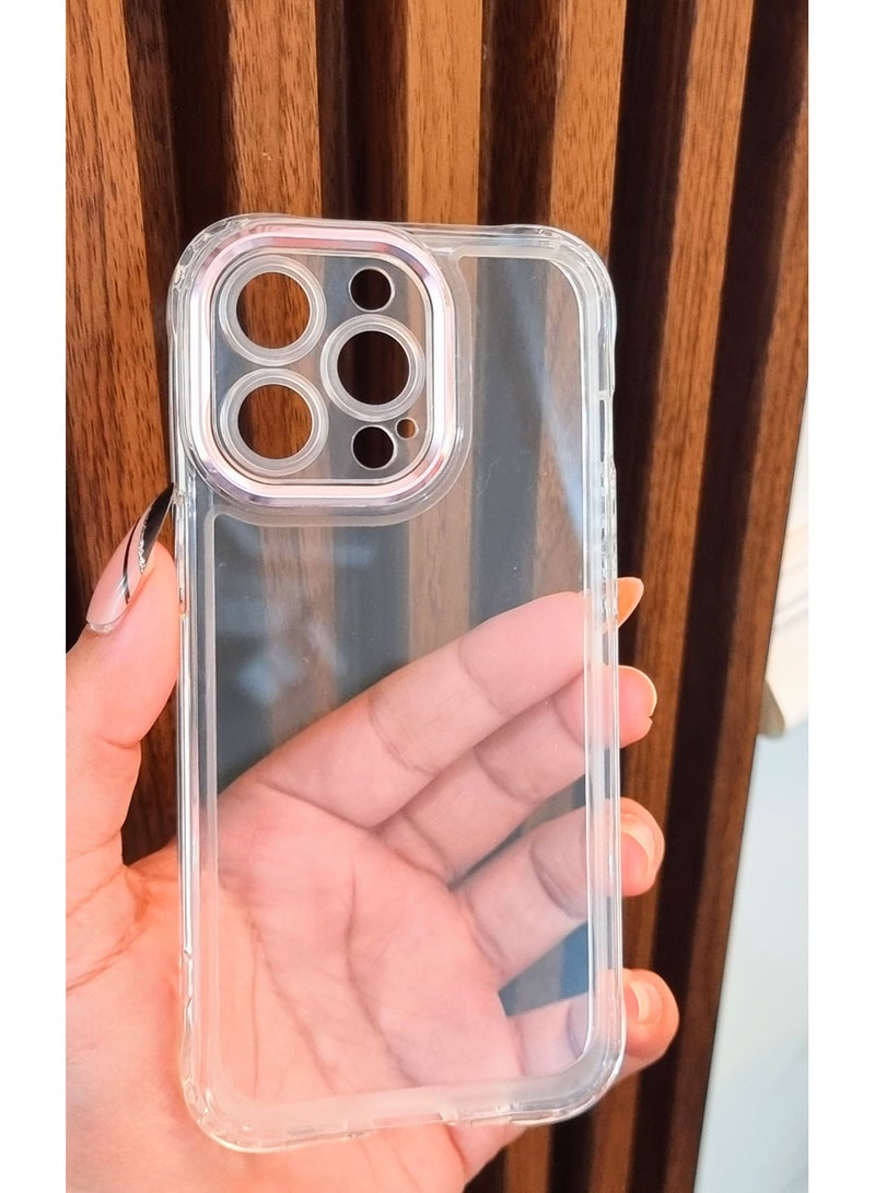 Transparent iPhone 14 Phone Case with Pink Camera Edges - Image 2