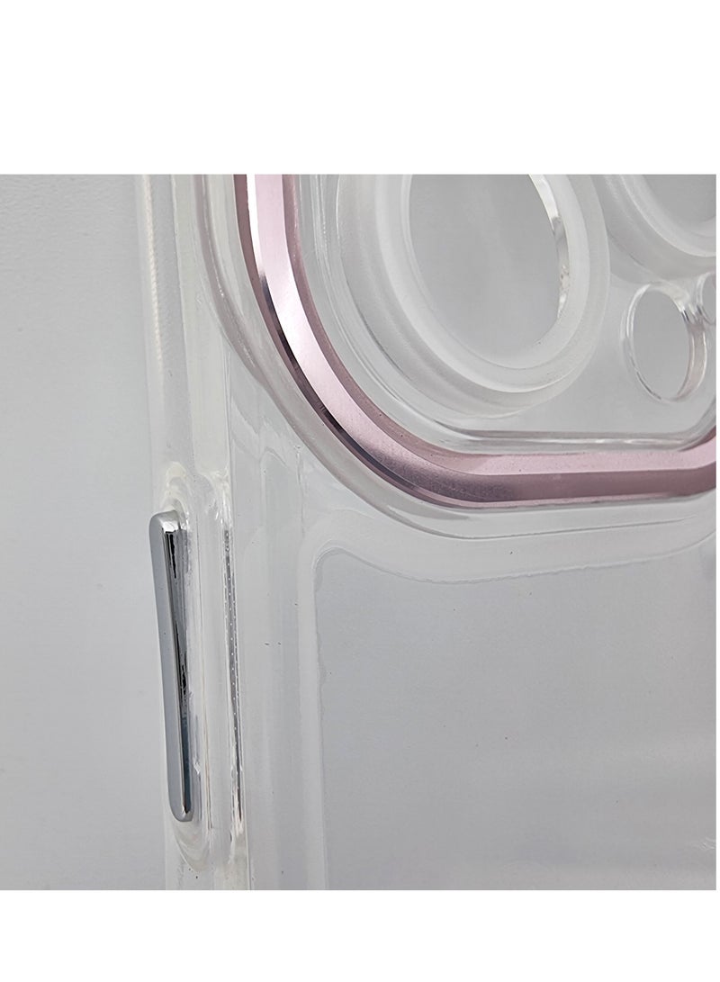 Transparent iPhone 14 Phone Case with Pink Camera Edges - Image 5