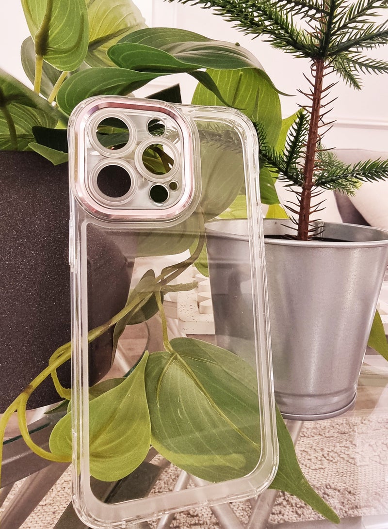Transparent iPhone 14 Phone Case with Pink Camera Edges - Image 3