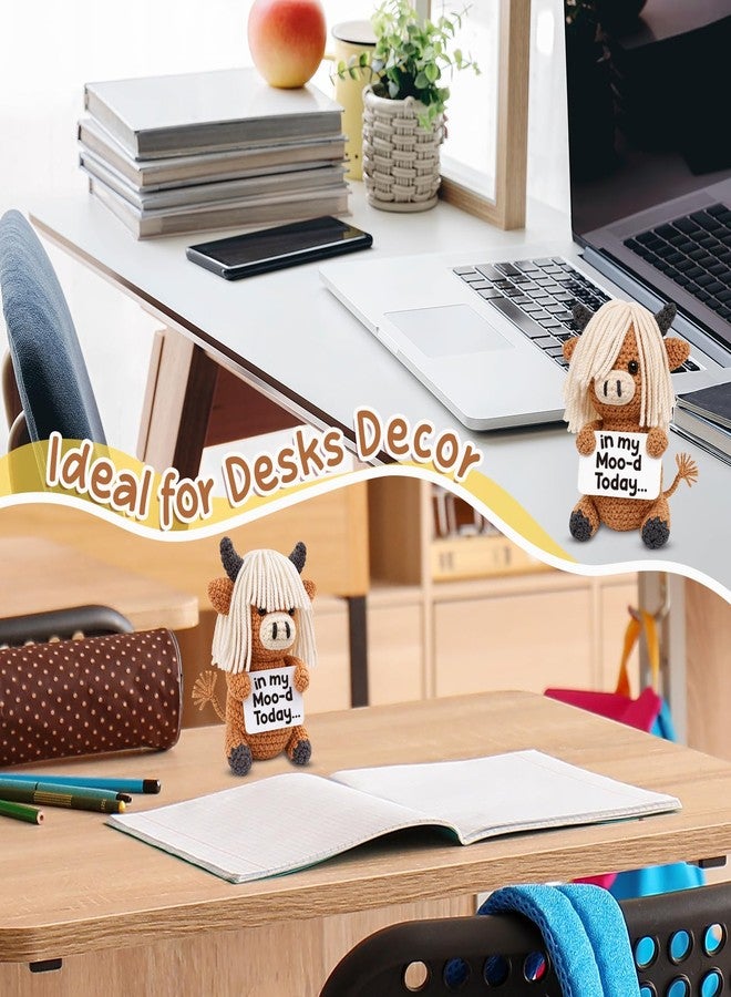 Frabaca Funny Highland Cow Crochet Desk Decor – “In My Moo-d Today” Cute Office Gift for Coworkers, Women & Men – Farmhouse Mood Plush for Work Desk, Birthday, White Elephant Easter Basket Stuffer - Image 5