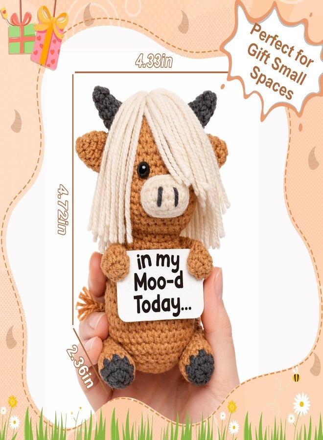 Frabaca Funny Highland Cow Crochet Desk Decor – “In My Moo-d Today” Cute Office Gift for Coworkers, Women & Men – Farmhouse Mood Plush for Work Desk, Birthday, White Elephant Easter Basket Stuffer - Image 4