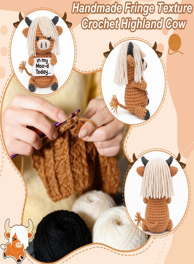Frabaca Funny Highland Cow Crochet Desk Decor – “In My Moo-d Today” Cute Office Gift for Coworkers, Women & Men – Farmhouse Mood Plush for Work Desk, Birthday, White Elephant Easter Basket Stuffer - Image 3