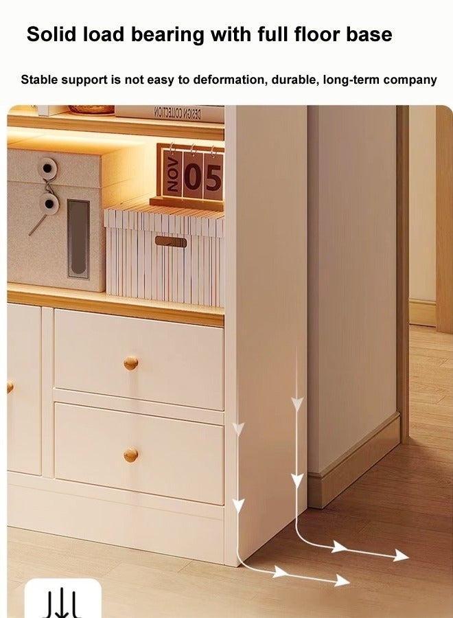 C&C Home رف كتب خشبي متعدد الأغراض متعدد الطبقات مع رف عرض كبير للتخزين مع درجين وباب واحد وخزانة كتب عمودية قائمة بذاتها لغرفة المعيشة وأثاث المكتب المنزلي 80 × 24 × 180 سم - Image 2