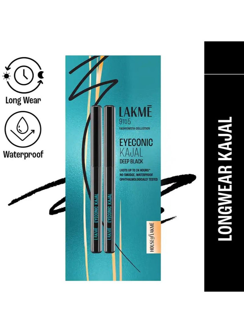 Lakme 9 to 5 Fashionista Collection Eyeconic Kajal - Deep Black -Twin Pack | Smudgeproof | Waterproof | Lasts Upto 24 Hrs - Image 1