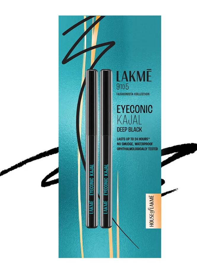Lakme 9 to 5 Fashionista Collection Eyeconic Kajal - Deep Black -Twin Pack | Smudgeproof | Waterproof | Lasts Upto 24 Hrs - Image 2