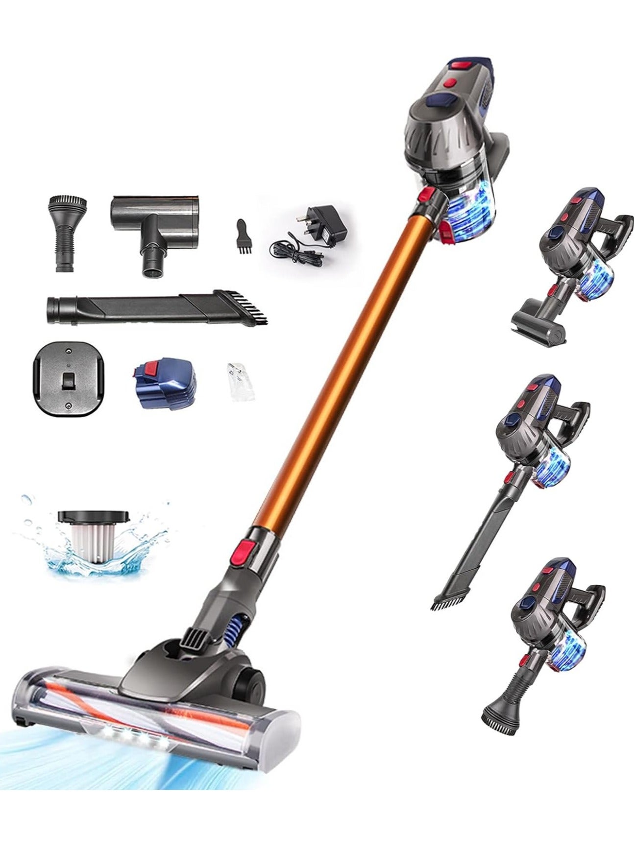 25KPa Cordless Vacuum Cleaner,150w Brushless Motor,Strong Suction,6 in 1 Stick Vacuum Cleaner,Powerful LED Headlights, 45Mins Long Runtime,Applicable to Hardwood Floor Carpet Pet Car Cleaning