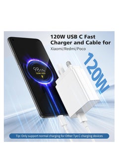 Generic For Xiaomi Charger 120W Hypercharge Fast Wall Charger for Xiaomi 14 13 12 13t 12t 12s Pro Lite Redmi Note K80 K70 K60 K50 14 13 13 Pro 12 11 Pro Plus Black Shark 3 4 5 6 Poco F6 F5  F4 Gt Mi Turbo 3.3ft 3A USB Type C Cable  - Image 5
