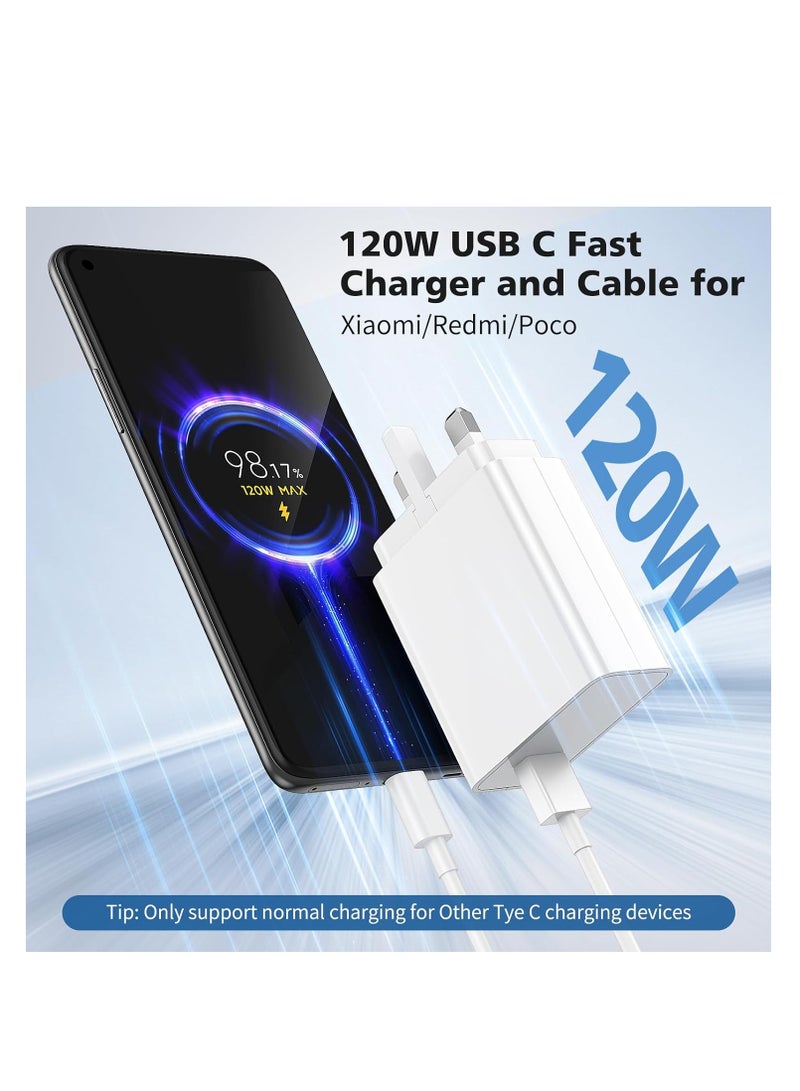 لشاحن Xiaomi 120W Hypercharge Fast Wall شاحن Xiaomi 14 13 12 13t 12t 12s Pro Lite Redmi Note K70 K60 K50 12 11 Pro Plus Black Shark 3 4 5 Poco F4 Gt Mi Turbo 3.3ft 6A USB Type C Cable - Image 5